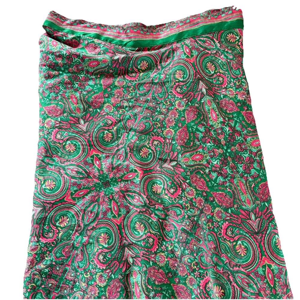 Kariza Designs Silk Viscose Wrap Skirt Ocean Jacquard Green Pink Midi Large New